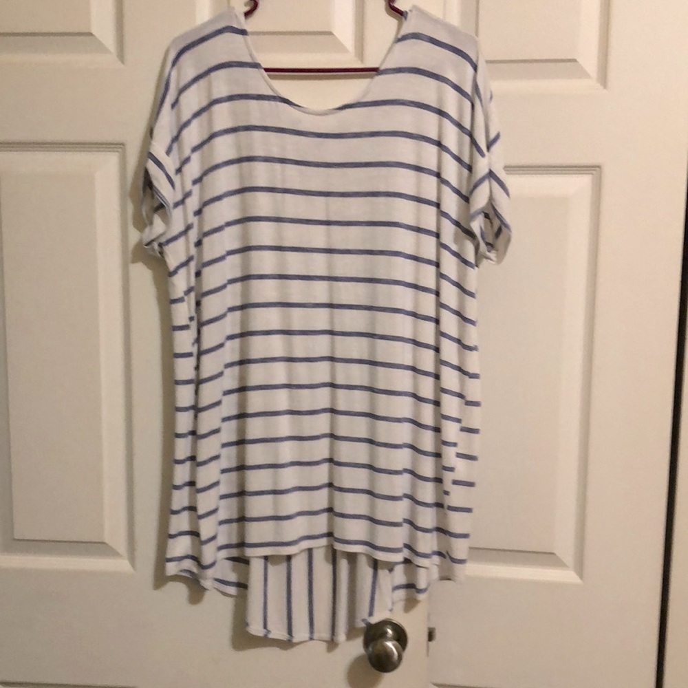 Chico’s 2 top short sleeve strips tunic women size Large